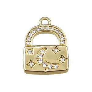 copper Lock pendant pave zircon, gold plated, approx 12-14mm