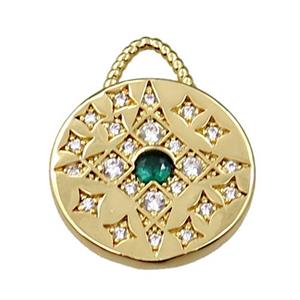 copper circle pendant pave zircon, gold plated, approx 17-21mm