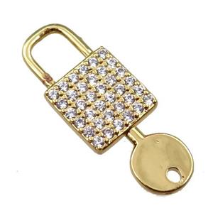 copper keyLock charm pendant pave zircon, gold plated, approx 12-32mm