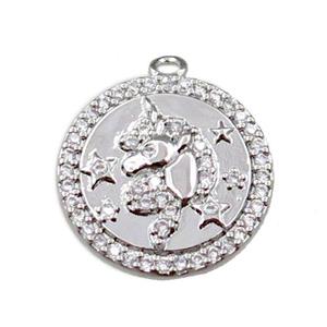 copper circle pendant pave zircon, platinum plated, approx 15mm dia