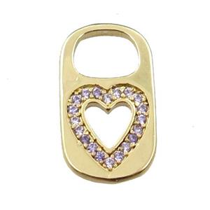 copper Lock pendant pave zircon, heart, gold plated, approx 10-17mm