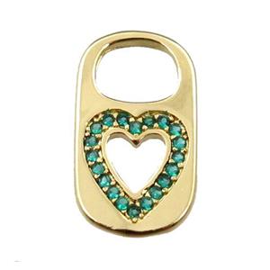 copper Lock pendant pave zircon, heart, gold plated, approx 10-17mm