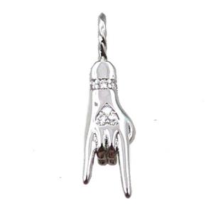 copper hand pendant pave zircon, platinum plated, approx 6-24mm