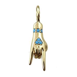 copper hand pendant pave zircon, gold plated, approx 6-24mm
