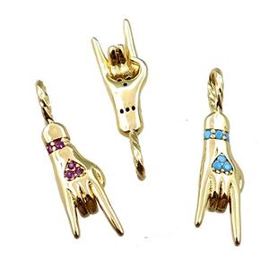 copper hand pendant pave zircon, Rock On Sign Charm, gold plated, mix, approx 6-24mm