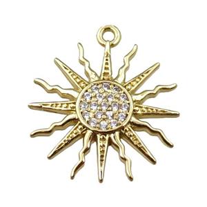 copper sunflower pendant pave zircon, gold plated, approx 20mm dia