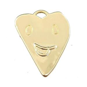 copper emoji pendant, smile face, gold plated, approx 15-20mm