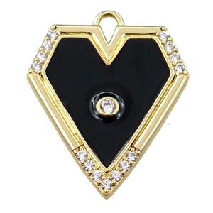 copper pendant pave zircon with black enameled, gold plated, approx 22-26mm