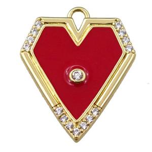copper pendant pave zircon with red enameled, gold plated, approx 22-26mm