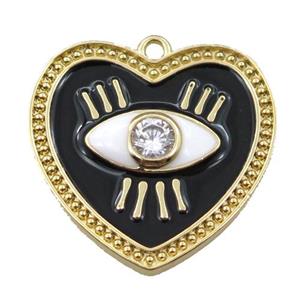 copper heart pendant with black enameled, eye, gold plated, approx 25mm