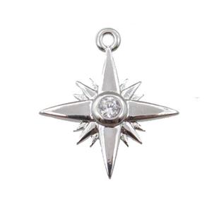 copper northstar pendant pave zircon, platinum plated, approx 13-15mm