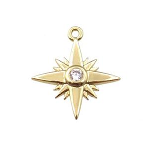copper northstar pendant pave zircon, gold plated, approx 13-15mm