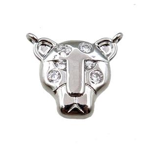 copper tiger pendant pave zircon, platinum plated, approx 13-15mm
