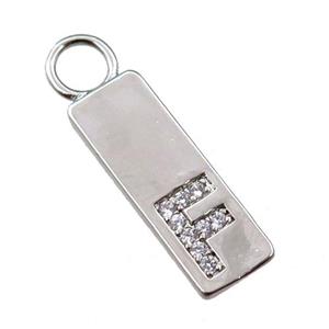 copper rectangle pendant pave zircon, platinum plated, approx 7-20mm