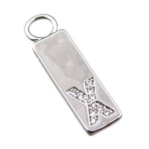 copper rectangle pendant pave zircon, platinum plated, approx 7-20mm