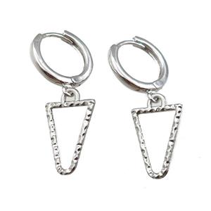 copper Hoop Earring, triangle, platinum plated, approx 11-15mm, 14mm dia
