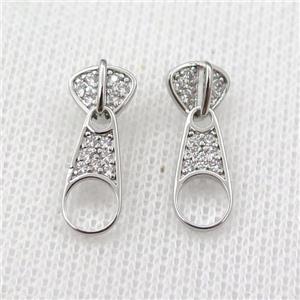 copper Stud Earring pave zircon, platinum plated, approx 7-20mm