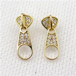 copper Stud Earring pave zircon, gold plated, approx 7-20mm