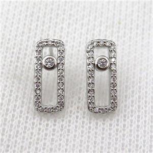 copper Stud Earring pave zircon, platinum plated, approx 6-15mm