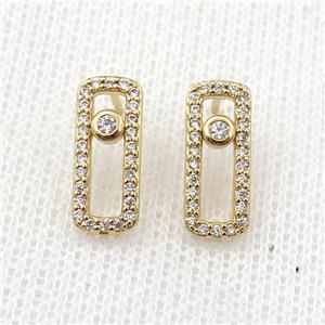 copper Stud Earring pave zircon, gold plated, approx 6-15mm
