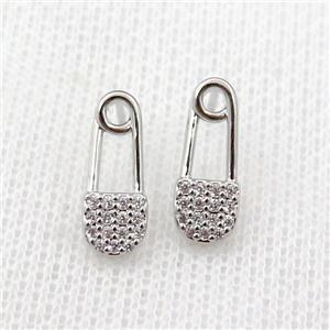 copper Stud Earring pave zircon, platinum plated, approx 6-15mm