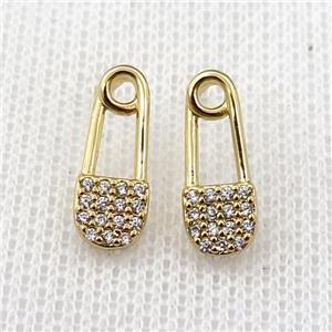 copper Stud Earring pave zircon, gold plated, approx 6-15mm