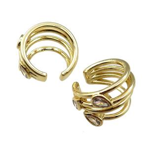 copper Clip Earring cuff pave zircon, gold plated, approx 15mm dia