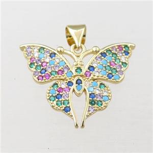 copper butterfly pendant pave zircon, gold plated, approx 18-22mm