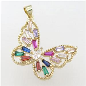 copper butterfly pendant pave zircon, gold plated, approx 21-28mm