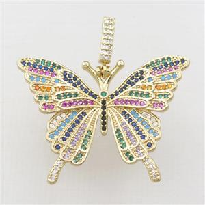 copper butterfly pendant pave zircon, gold plated, approx 30-40mm