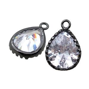 Cubic Zircon teardrop pendant, black plated, approx 12-16mm