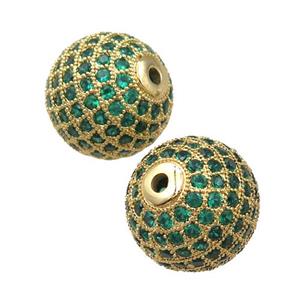 round copper beads paved zircon, gold plated, approx 16mm dia