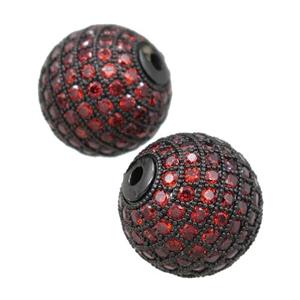 round copper beads paved red zircon, black plated, approx 20mm dia