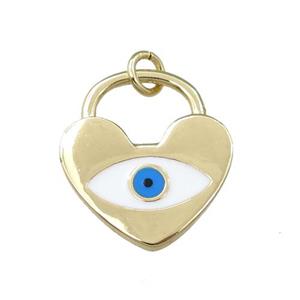 copper heart pendant with evil eye, enameled, gold plated, approx 18mm