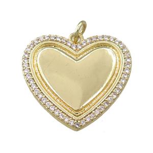 copper heart pendant paved zircon, gold plated, approx 21-23mm
