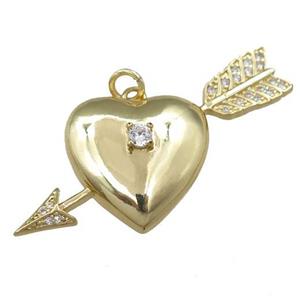 copper heart pendant paved zircon, cupid arrow, gold plated, approx 19-42mm