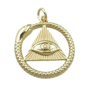 copper circle pendant with snake, triangle eye, gold plated, approx 21mm