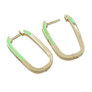 copper Latchback Earrings with green enameled, gold plated, approx 14-25mm