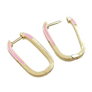 copper Latchback Earrings with pink enameled, gold plated, approx 14-25mm