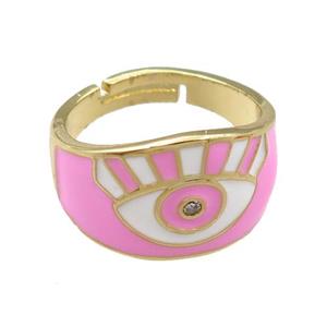 copper Rings with pink enameled, adjustable, gold plated, approx 12mm, 18mm