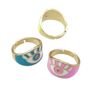 copper Rings with enameled, adjustable, gold plated, mix, approx 12mm, 18mm
