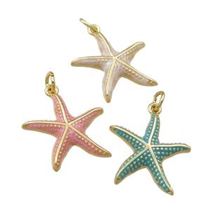 copper starfish pendant with enameled, gold plated, mixed, approx 20mm