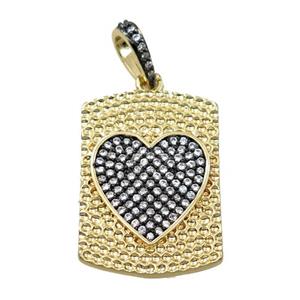 copper rectangle pendant pave zircon, heart, gold plated, approx 17-26mm