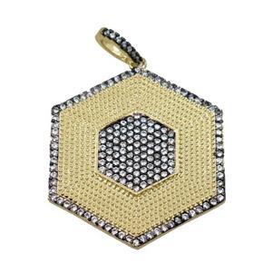 copper hexagon pendant pave zircon, gold plated, approx 27mm