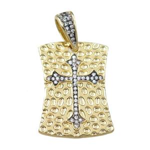 copper rectangle pendant pave zircon, cross, gold plated, approx 17-30mm