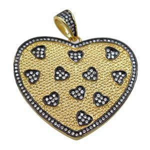 copper heart pendant pave zircon, gold plated, approx 36-40mm