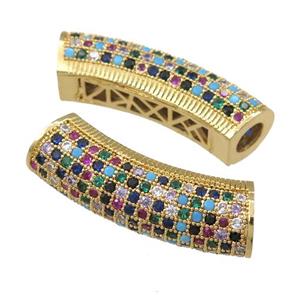 copper tube beads pave zircon, gold plated, approx 9-28mm
