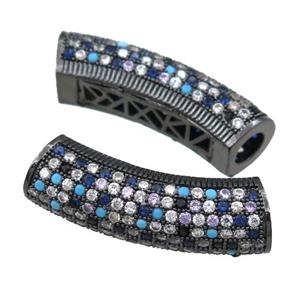 copper tube beads pave zircon, black plated, approx 9-28mm