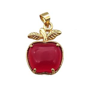 red Cats eye stone apple pendant, approx 15-20mm