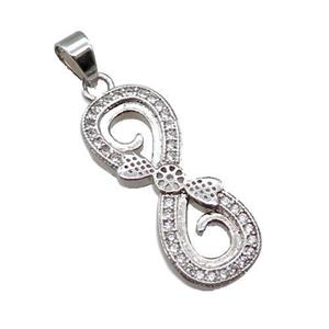 copper infinity pendant pave zircon, platinum plated, approx 10-23mm